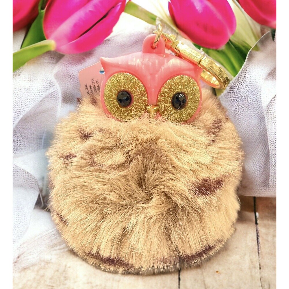 BATH & BODY WORKS Pocketbac Hand Sanitizer Holder PINK OWL POM POM For Backpack